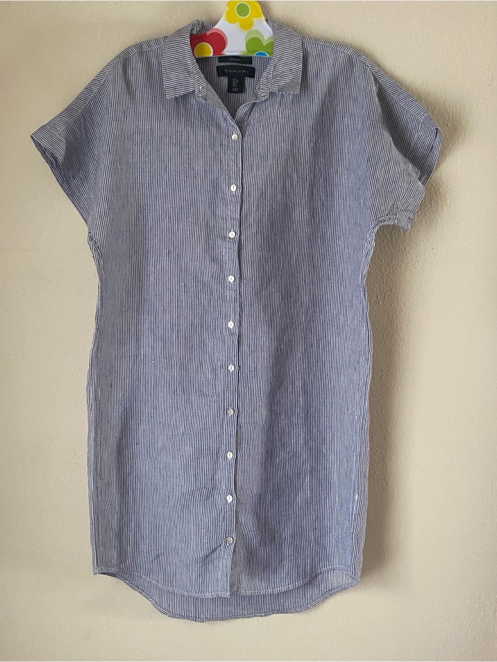 Blue and white striped Linen Shirt Dress